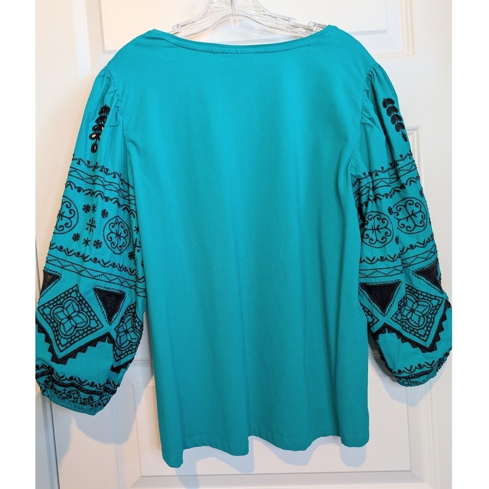 Chico's Embroidered Puff Sleeve Cotton Top - Picture 3 of 8